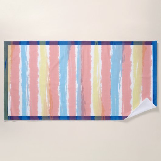 Serviette De Plage Pink Blue Yellow Pastel Stripes (Devant)