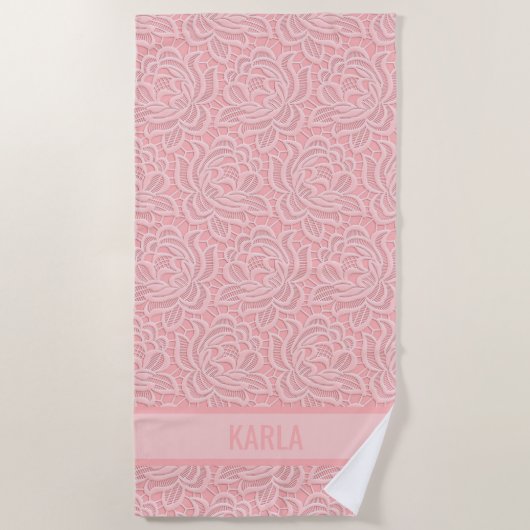 Serviette De Plage Pink Bridal Faux Lace Bachelorette  (Devant)