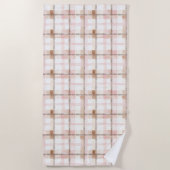 Serviette De Plage Pink Brown White Plaid Stripes (Devant)
