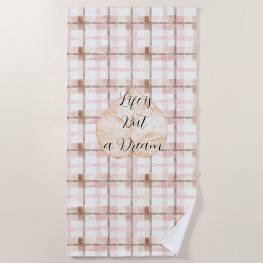 Serviette De Plage Pink Brown White Plaid Stripes Leaf (Devant)
