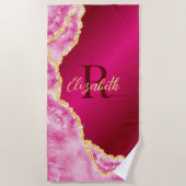 Serviette De Plage Pink Elegant Girly Monogramme Nom personnalisé Été (Devant)