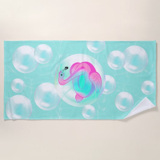 Serviette De Plage Pink flamingo inflatable bubble (Devant)