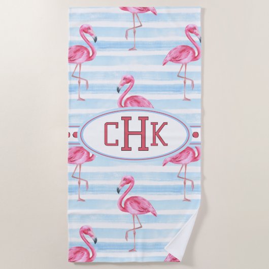 Serviette De Plage Pink Flamingo Monogram (Devant)