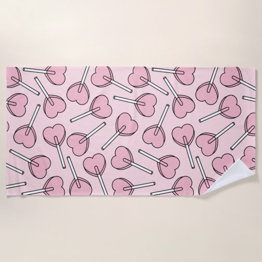 Serviette De Plage Pink Lollipops, Heart Lollipops, Lollipop Pattern (Devant)