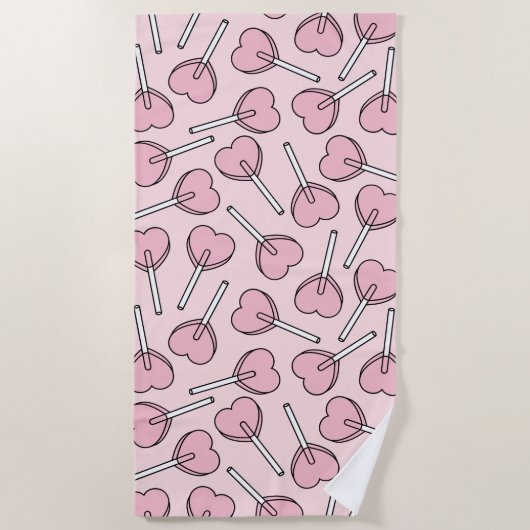 Serviette De Plage Pink Lollipops, Heart Lollipops, Lollipop Pattern (Devant)