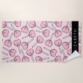Serviette De Plage Pink Lollipops, Heart Lollipops, Lolly, Your Name (Devant)