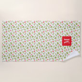 Serviette De Plage Pink Monogramme Tropical Palm Feuille Motif (Devant)