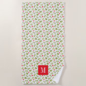 Serviette De Plage Pink Monogramme Tropical Palm Feuille Motif (Devant)