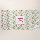 Serviette De Plage Pink Monogramme Tropical Palm Feuille Motif (Devant)