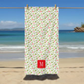 Serviette De Plage Pink Monogramme Tropical Palm Feuille Motif
