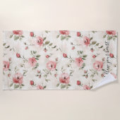 Serviette De Plage Pink Roses Floral  (Devant)