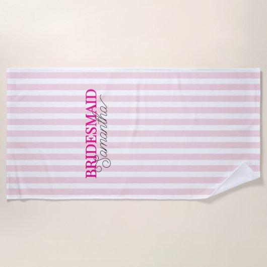Serviette De Plage Pink Strialized Personnalisé Nom De Script Bridesm (Devant)