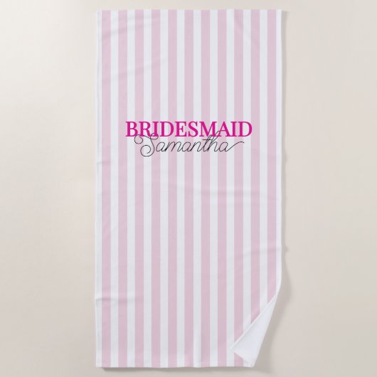 Serviette De Plage Pink Strialized Personnalisé Nom De Script Bridesm (Devant)