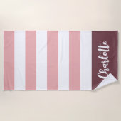 Serviette De Plage Pink Stripes Personnalisé Filles Nom Plage Serviet (Devant)