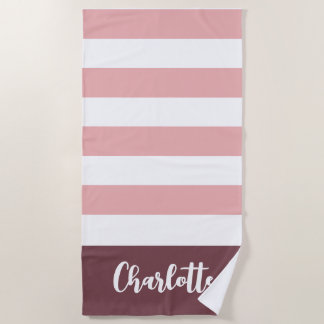 Serviette De Plage Pink Stripes Personnalisé Filles Nom Plage Serviet