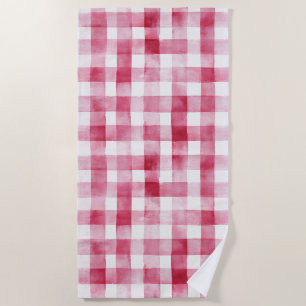 Serviette De Plage Pink White Plaid Stripes Anniversaire