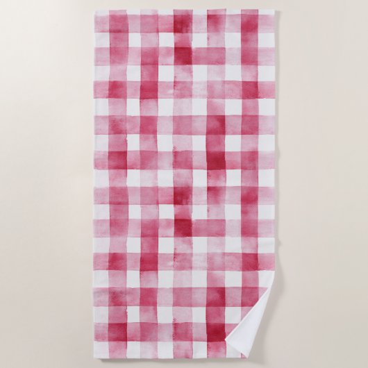 Serviette De Plage Pink White Plaid Stripes Anniversaire (Devant)