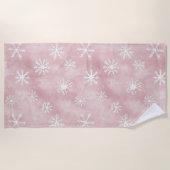Serviette De Plage Pink White Snowflakes Christmas (Devant)