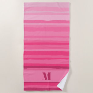 Serviette De Plage Pinkshades Serrate Stripes Motif avec initial
