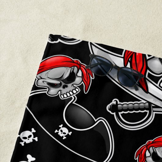 Serviette De Plage Pirate Skull avec Sabres croisés (En situation)