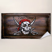 Serviette De Plage Pirate Skull Crossed Swords - Ajouter Votre Nom - (Devant)