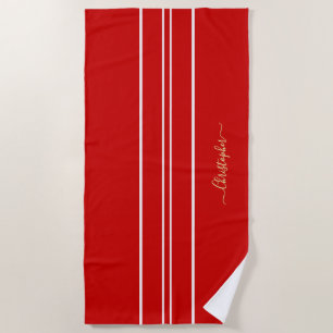 Serviette De Plage Piscine de bandes de course rouge blanc monogrammé