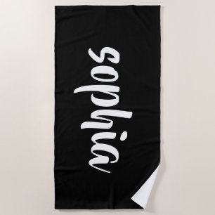 Serviette De Plage Piscine d'été noire moderne Nom monogramme