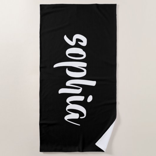 Serviette De Plage Piscine d'été noire moderne Nom monogramme (Devant)