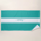 Serviette De Plage Piscine monogramme Turquoise moderne à rayures bla (Devant)