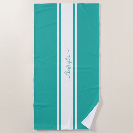 Serviette De Plage Piscine monogramme Turquoise moderne à rayures bla (Devant)