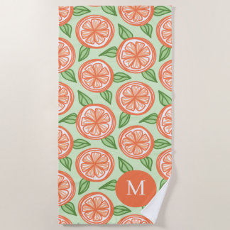 Serviette De Plage Piscine motif orange d'agrumes monogrammes