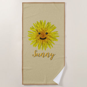 Serviette De Plage Pissenlit heureux sur le texte fait sur commande
