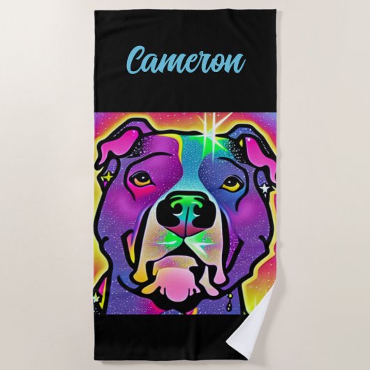 Serviette De Plage Pitbull Chien Pop Art Personnalisé (Devant)