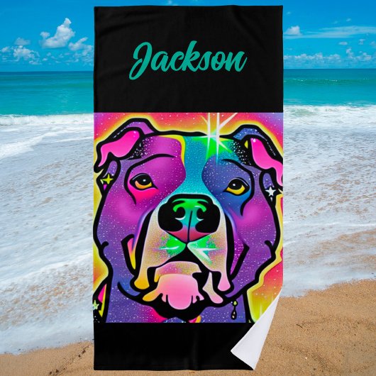 Serviette De Plage Pitbull Chien Pop Art Personnalisé