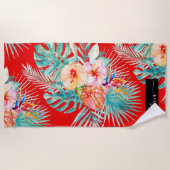 Serviette De Plage PixDezines Aquarelle Tropical Paradise Fleurs (Devant)