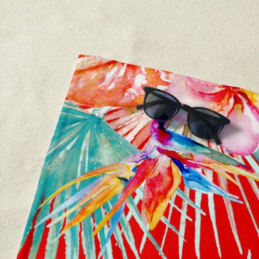 Serviette De Plage PixDezines Aquarelle Tropical Paradise Fleurs (En situation)