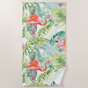 SERVIETTE DE PLAGE PIXDEZINES FLAMANTS ROSES ROSES FOLIAGE TROPICAL