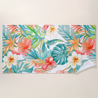 Serviette De Plage PixDezines Vintage Pastel H2 Hawaii Floral Foliage