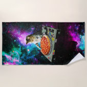 Serviette De Plage Pizza de chat du DJ de l'espace (Devant)