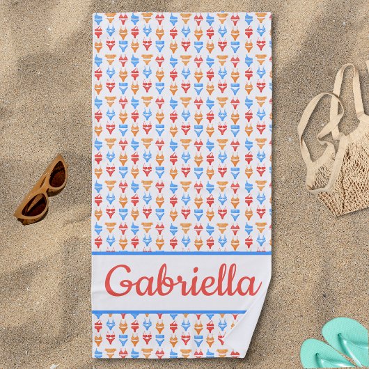 Serviette De Plage Plage amusante, Pool Party Chic Nom personnalisé C