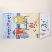 Serviette De Plage Plage amusante Scène été Océan Monogramme (Devant)