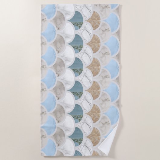 Serviette De Plage plage aqua bleu marbre blanc pastel pèse-sirène (Devant)