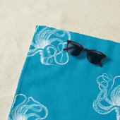 Serviette De Plage Plage Aqua Bleu Océan Blanc Octopus (En situation)
