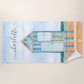 Serviette De Plage Plage aquarelle personnalisée Beach Hut Beach (Devant)