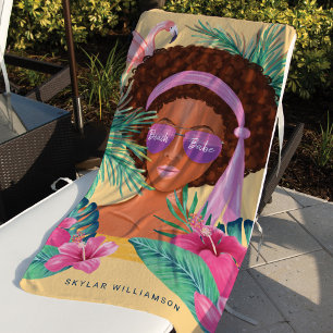 Serviette De Plage Plage Babe beauté africaine Palm & Flamant rose Tr