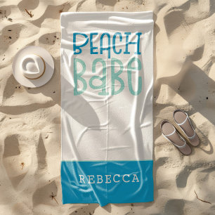 Serviette De Plage Plage Babe Funky Typographie Nom Turquoise Blanc