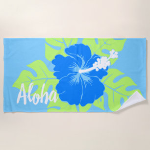 Serviette De Plage Plage Banzai Hawaïen Hibiscus Floral - Bleu