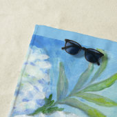 Serviette De Plage Plage Bleu Blanc Coquillage Starfish Verre de mer (En situation)