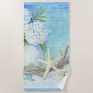 Serviette De Plage Plage Bleu Blanc Coquillage Starfish Verre de mer