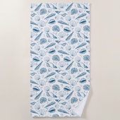 Serviette De Plage Plage bleu de coquillages (Devant)